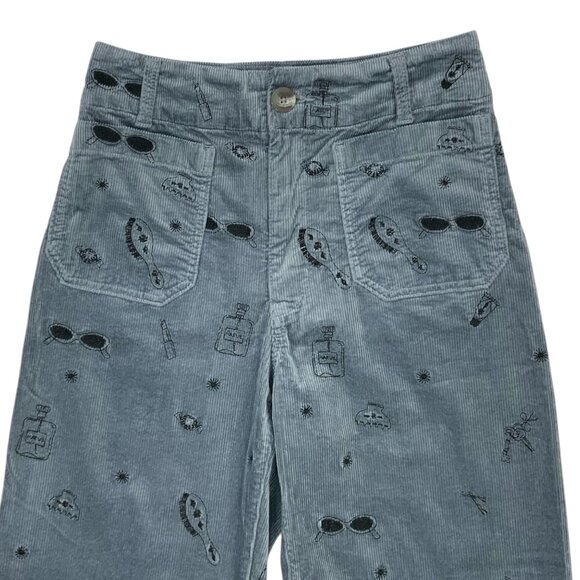 Anthropologie Maeve The Colette Crop Wide Leg Embroidered Corduroy Pant 27 Blue - Picture 7 of 12